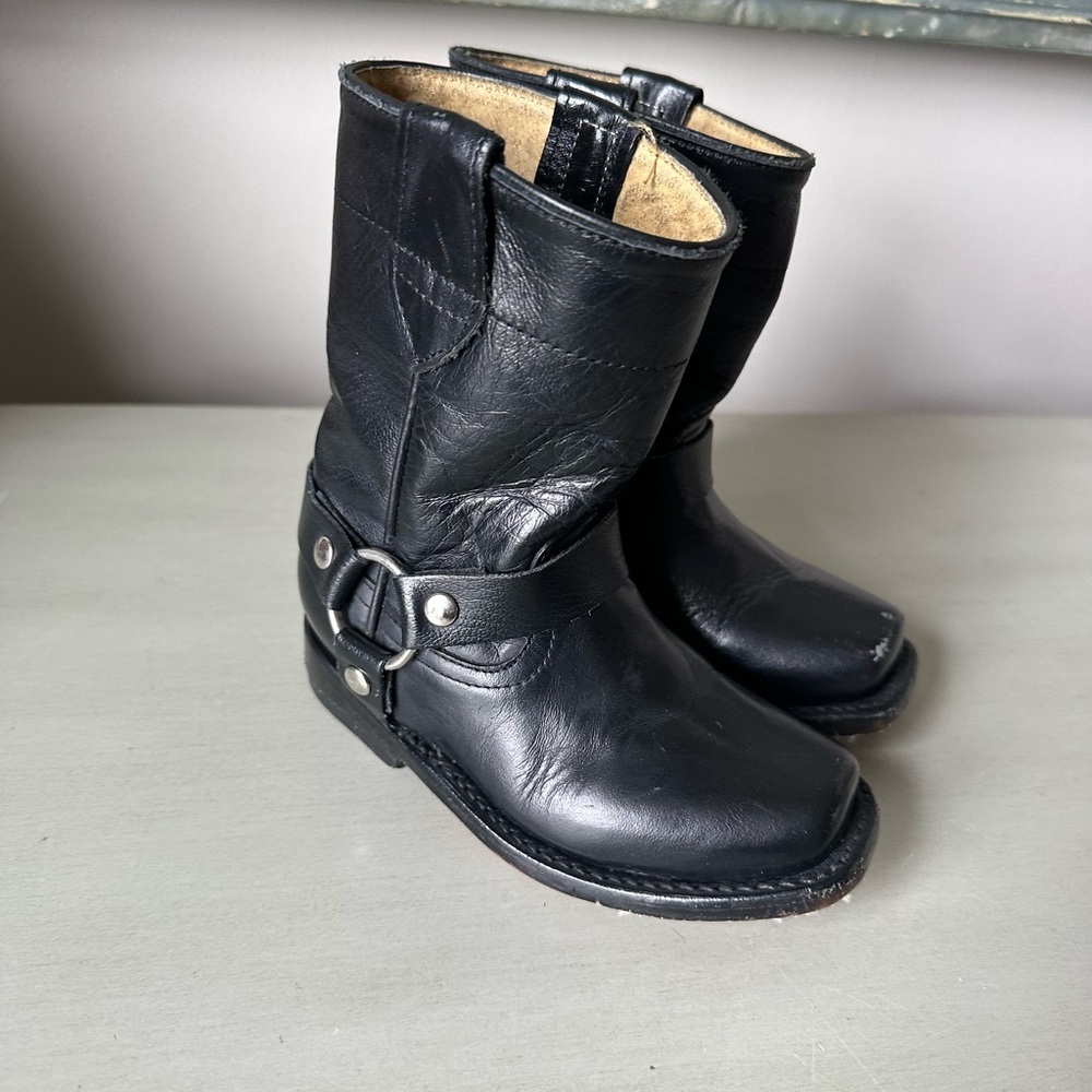 Tierra Blanca kids black motorcycle boots made in Mexico size 15.5